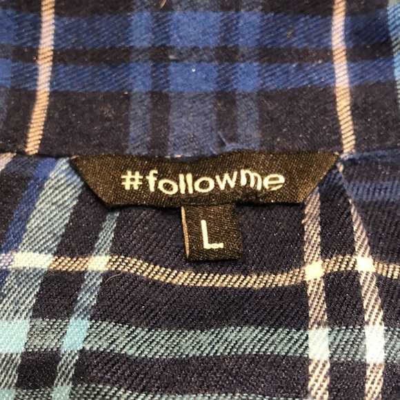 #followme Large blue plaid pajama top.  Button up long sleeve with pocket - Picture 7 of 9